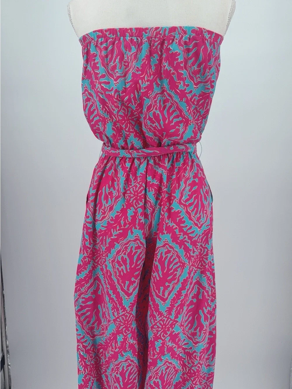 Lilly Pulitzer -Pink & Blue Underwater Coral Print Strapless Jumpsuit Sz S NWOT - Picture 6 of 8
